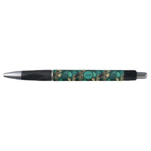 Teal Blue & Gold Pattern Pen
