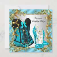 Teal Blue Gold Silver Corset High Heel Party