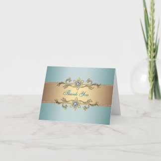Teal blue Gold Thank You Cards
