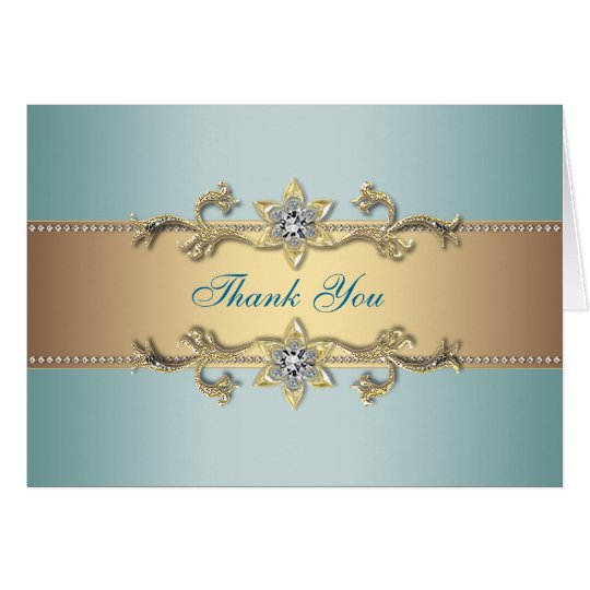 Teal blue Gold Thank You Cards