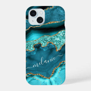 Teal Blue Gold Turquoise Custom Name iPhone Case