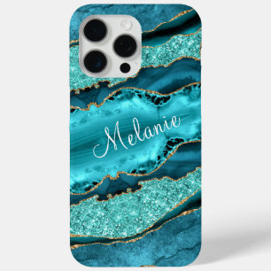 Teal Blue Gold Turquoise Custom Name iPhone Case