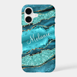 Teal Blue Gold Turquoise Custom Name iPhone Case