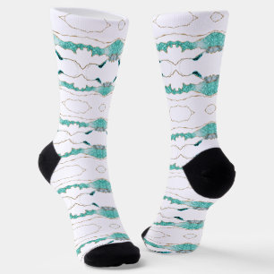Teal Blue Gold White Socks