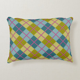 Teal Blue Gold Yellow Magenta Pattern Decorative Cushion