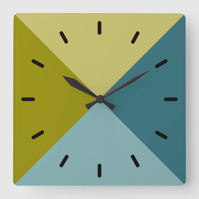 Teal Blue Gold Yellow Olive Green Square Wall Clock (Front)