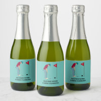 Teal Blue Golfer Themed Sparkling Wine Label