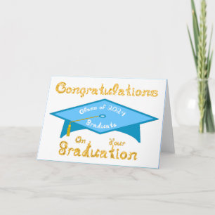 Teal Blue Grad Cap Gold White Graduate Class 2024 Card