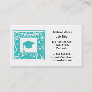 Teal blue graduate mortar board hat calling card
