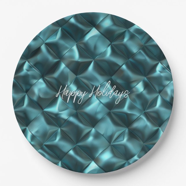Teal Blue Green Abstract Glam Paper Plate (Front)