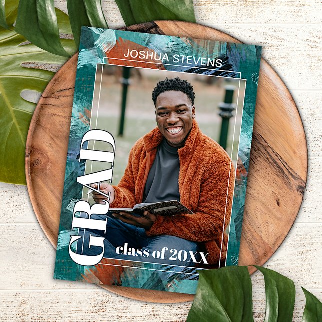 Teal Blue Green Abstract Graduation Announcement Postcard (Creator Uploaded)