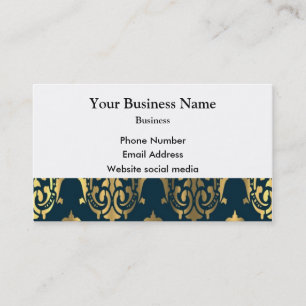 Teal blue green and gold damask business card