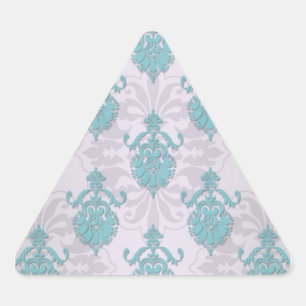Teal Blue Green and Silvery White Damask Triangle Sticker
