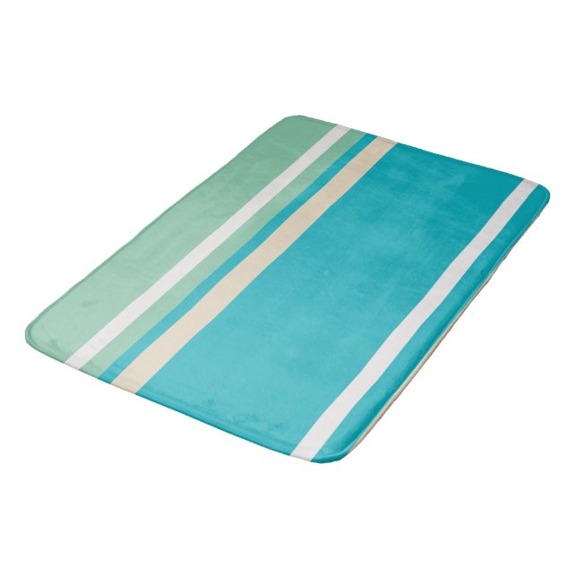 Teal Blue, green and Turquoise Stripes Bath Mat (Angled)