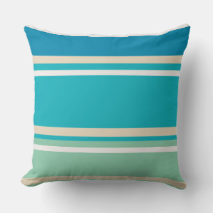 Teal Blue, green and Turquoise Stripes Cushion