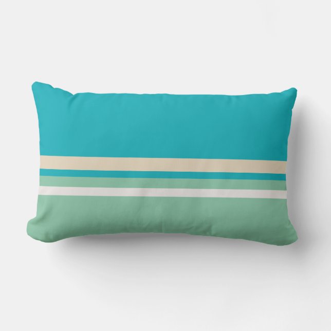 Teal Blue, green and Turquoise Stripes   Lumbar Cushion (Front)
