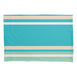 Teal Blue, green and Turquoise Stripes  Pillowcase