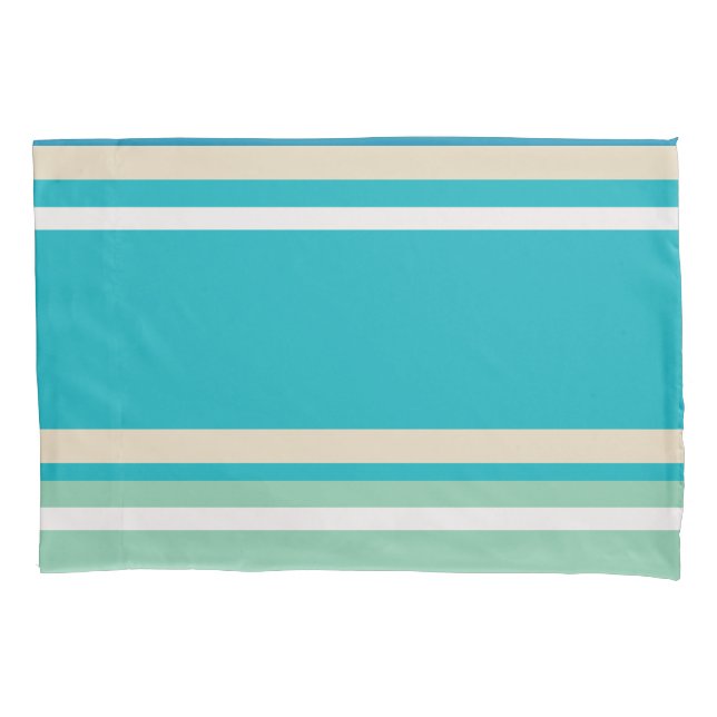 Teal Blue, green and Turquoise Stripes  Pillowcase (Front)