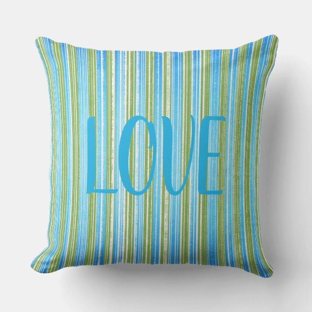 Teal, Blue, Green, and White Stripes Cushion (Front)
