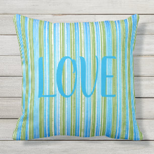 Teal, Blue, Green, and White Stripes Cushion