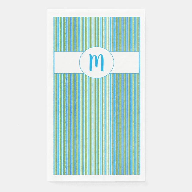 Teal, Blue, Green, and White Stripes Napkin (Front)