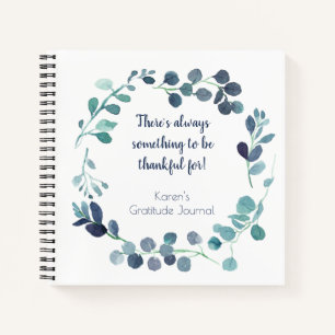 Teal Blue Green Botanical Wreath Gratitude Journal