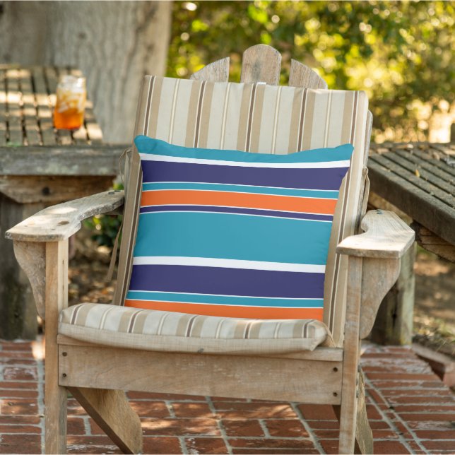 Teal Blue Green Burnt Sienna White Stripes Pattern Cushion (Chair)