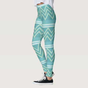 Teal Blue Green Chevron Geometric  Leggings