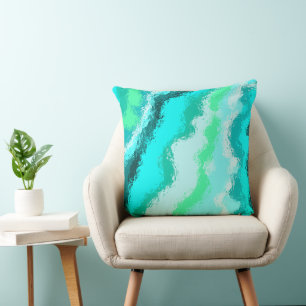 Teal Blue Green Expressive Painterly Pattern Cushion