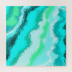 Teal Blue Green Expressive Painterly Pattern Jigsaw Puzzle