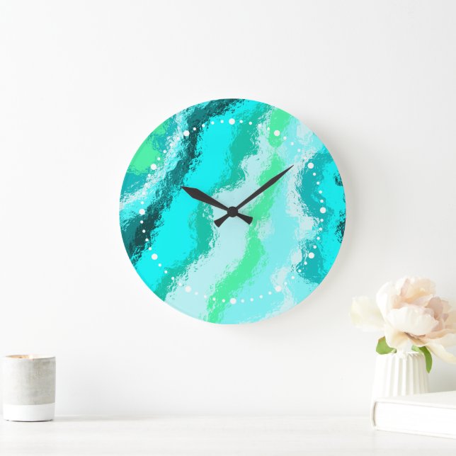 Teal Blue Green Expressive Painterly Pattern Large Clock (Home)