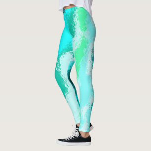 Teal Blue Green Expressive Painterly Pattern Leggings