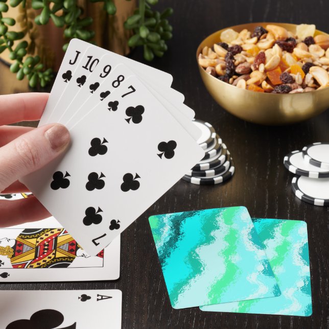Teal Blue Green Expressive Painterly Pattern Playing Cards (In Situ)