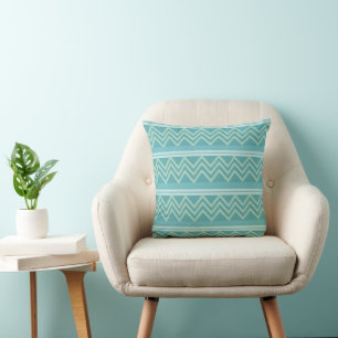 Teal Blue Green Geometric Chevron Cushion