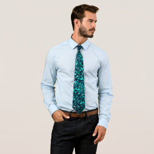Teal Blue Green Glitter Abstract Birthday Wedding Tie