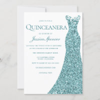 Teal Blue Green Glitter Dress Quinceanera Party