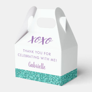 Teal Blue Green Glitter Modern Birthday Mitzvah Favour Box