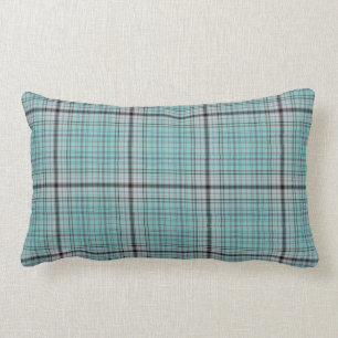 Teal Blue Green Grey Black Tartan Plaid Lumbar Cushion