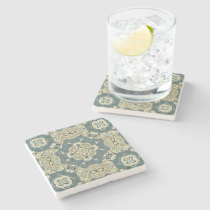 Teal Blue Green Grey Ochre Hip Bohemian Bali Art Stone Coaster