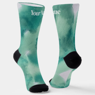 Teal Blue Green Marble   Custom Name Socks
