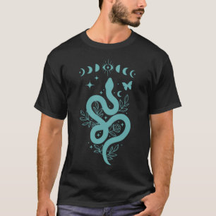 Teal Blue Green Moon Phase Snake and Mystical Thir T-Shirt