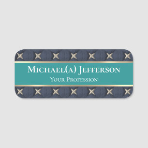 Teal Blue-Green On Seven Golden Stars Blue: Unique Name Tag