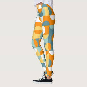 Teal Blue Green Orange Midcentury Circles Pattern Leggings