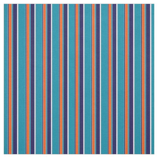 Teal Blue Green Orange White Stripes Art Pattern Fabric (Swatch)