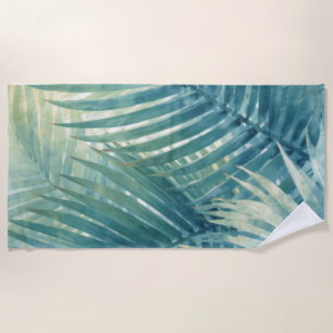Teal Blue Green Palm Leaves Beach Towel