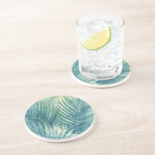 Teal Blue Green Palm Leaves Coaster