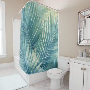 Teal Blue Green Palm Leaves Shower Curtain