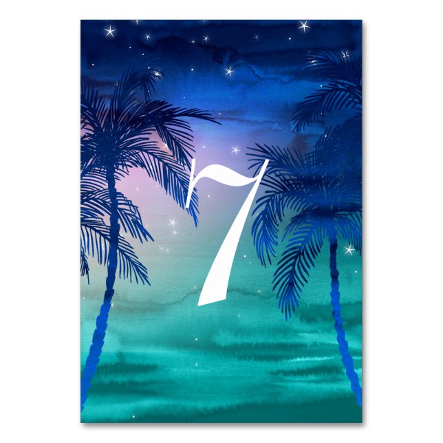 Teal Blue & Green Palm Tree Table Numbers (Front)