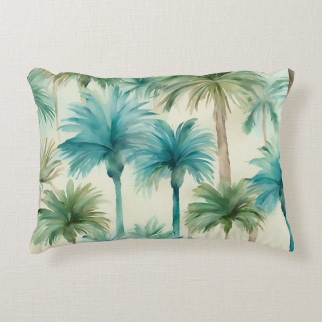 Teal Blue Green Palm Trees Pattern Decorative Cushion (Front)