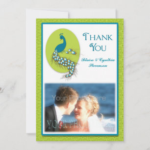 Teal Blue, Green PeacockThank You Photo Card